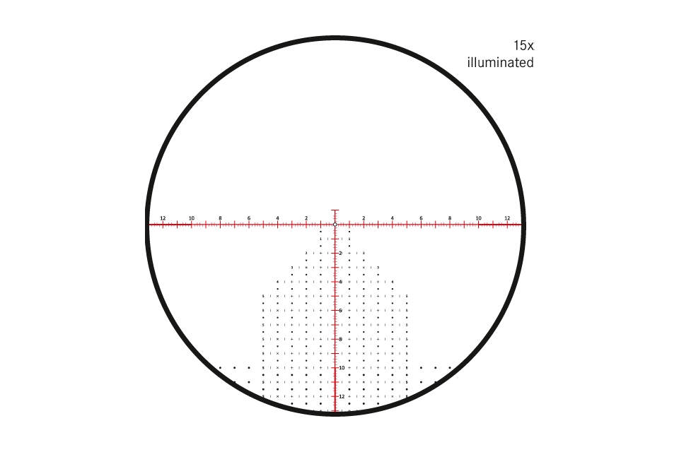 Leica Leica PRS 5-30×56 FFP L-PRB reticle at 15X reticle