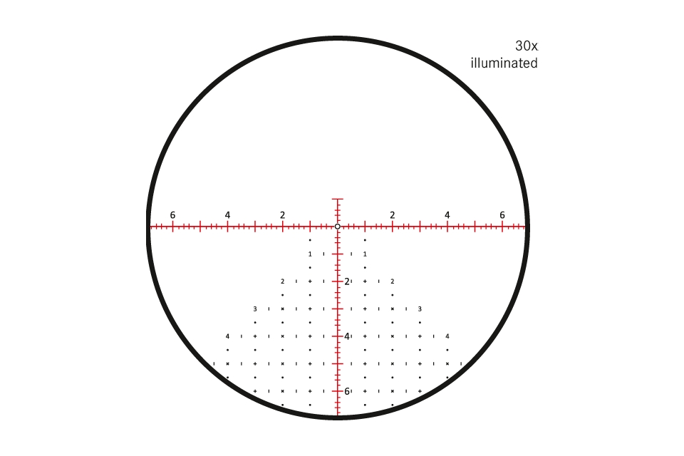 Leica Leica PRS 5-30×56 FFP L-PRB reticle at 30X reticle