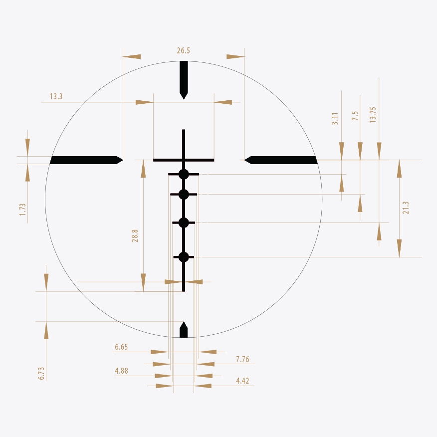 Riton illuminated BDC 223 reticle diagram reticle