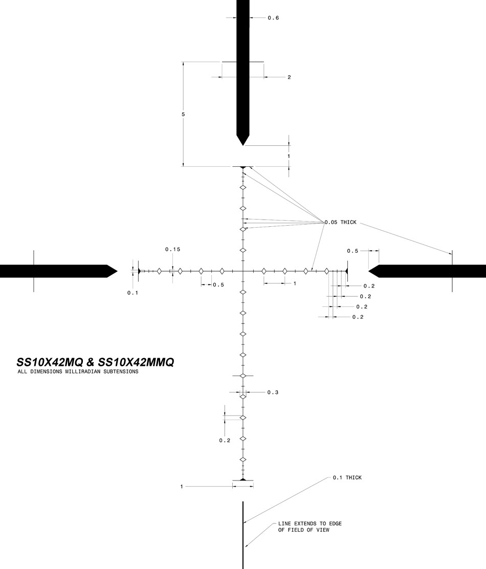 SWFA SWFA SS 10×42 side focus Mil-Quad reticle diagram reticle