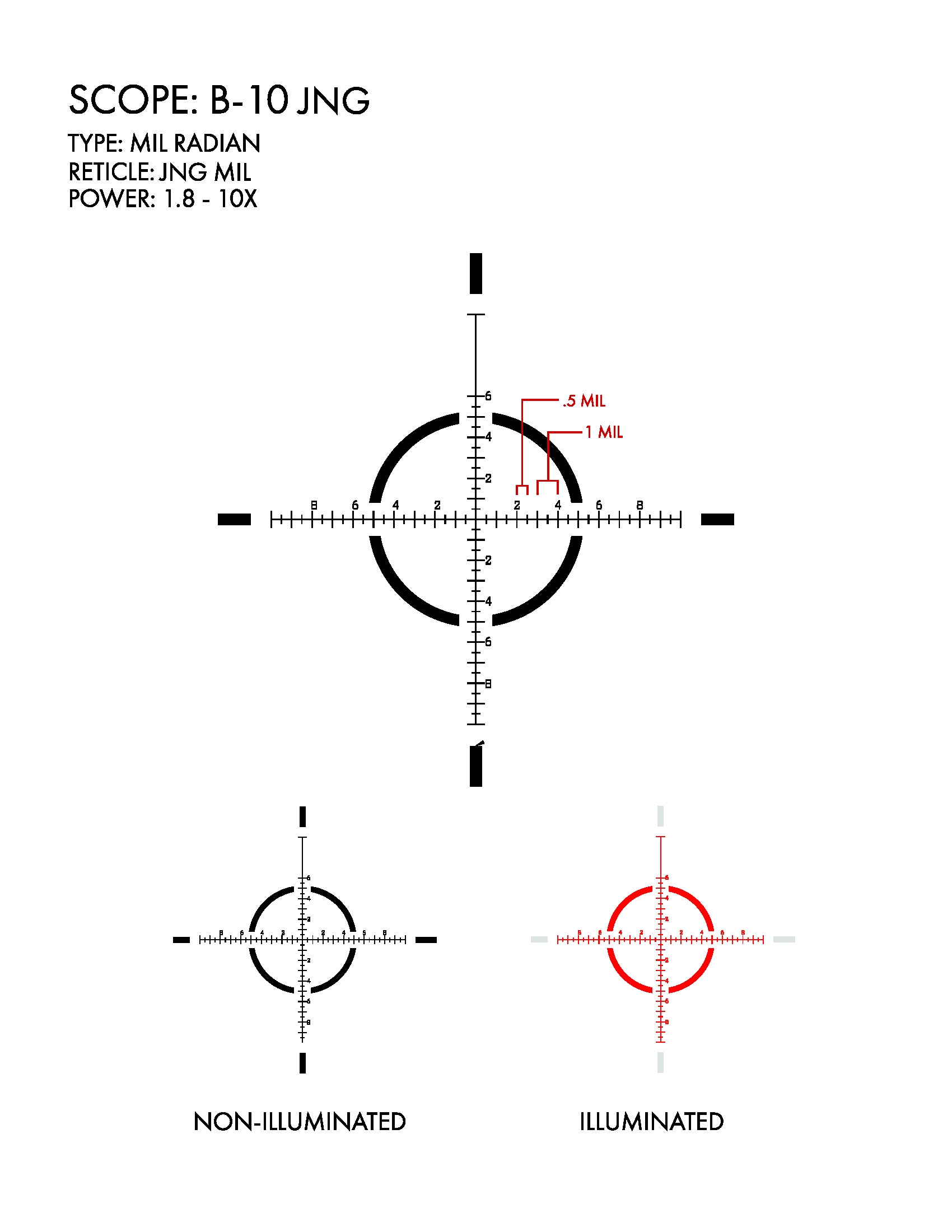 US Optics US Optics B-10 1.8-10×42 FFP B-10 JNG reticle