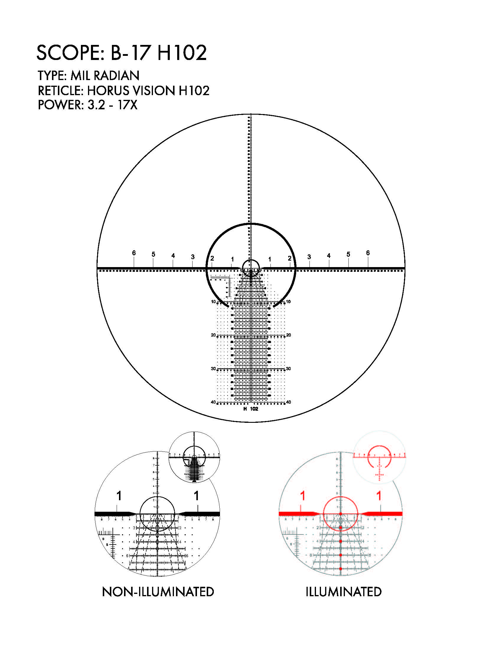 US Optics USO B-17 H102 MRAD reticle
