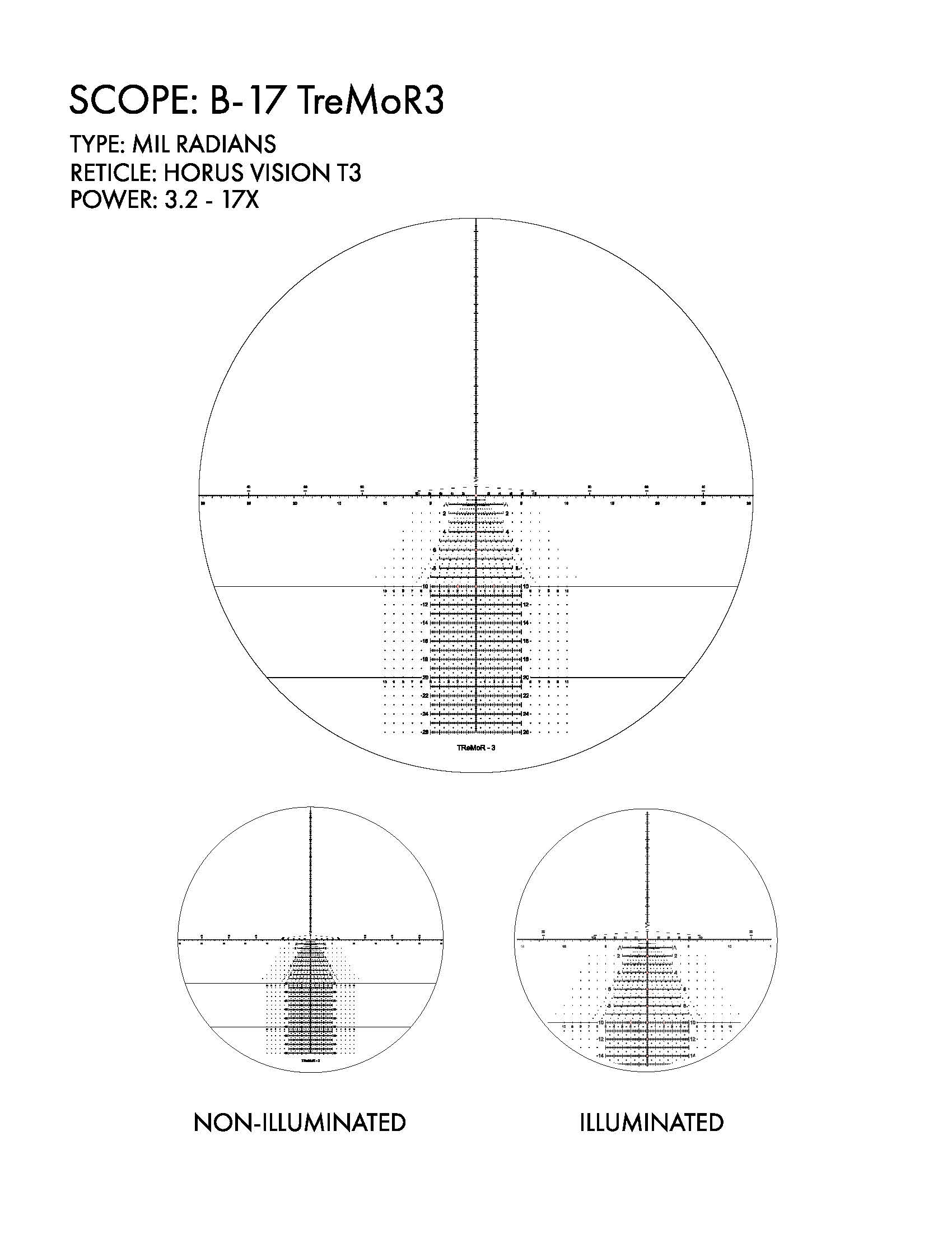 US Optics USO B-17 Horus Tremor3 MRAD reticle