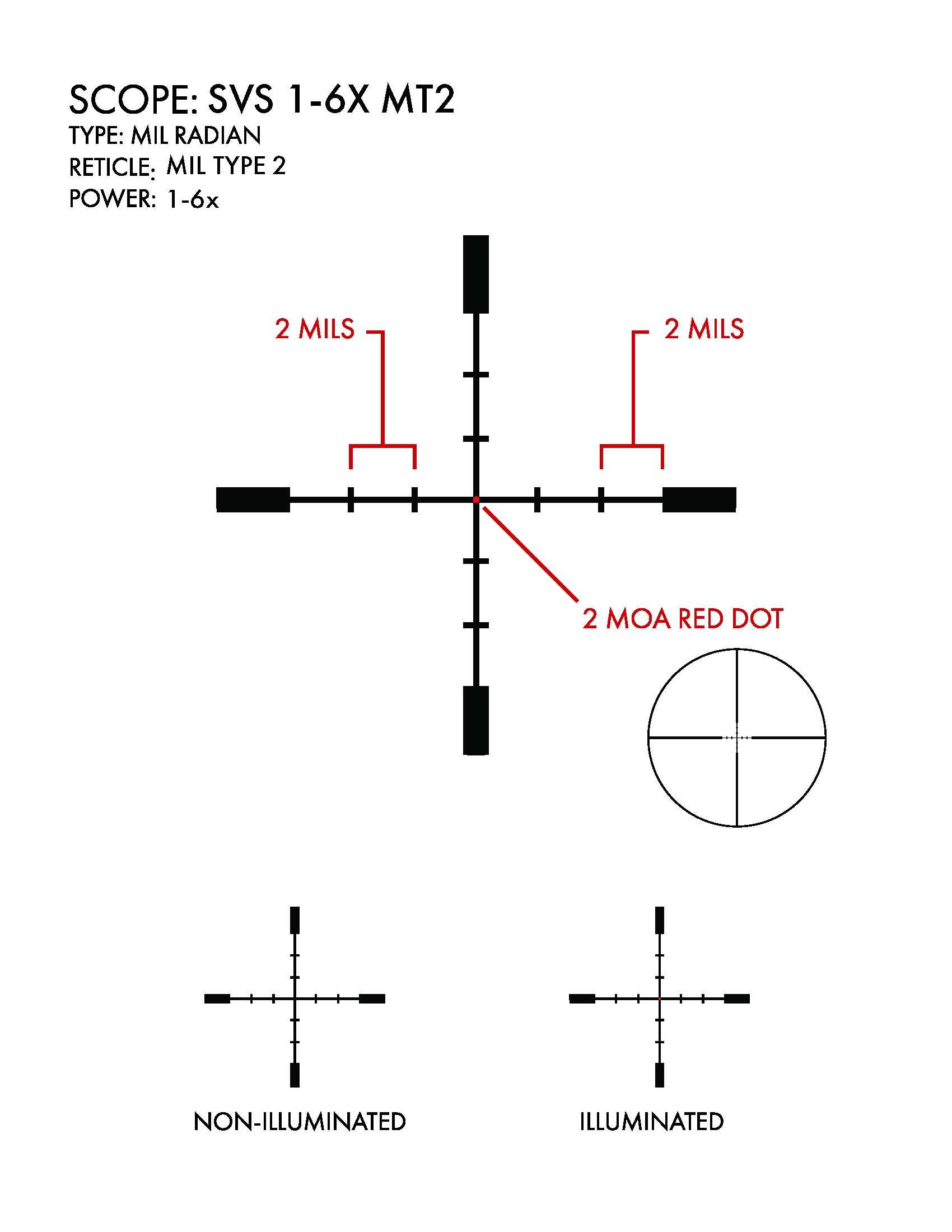 US Optics US Optics SVS 1-6X SFP Mil Type 2 reticle