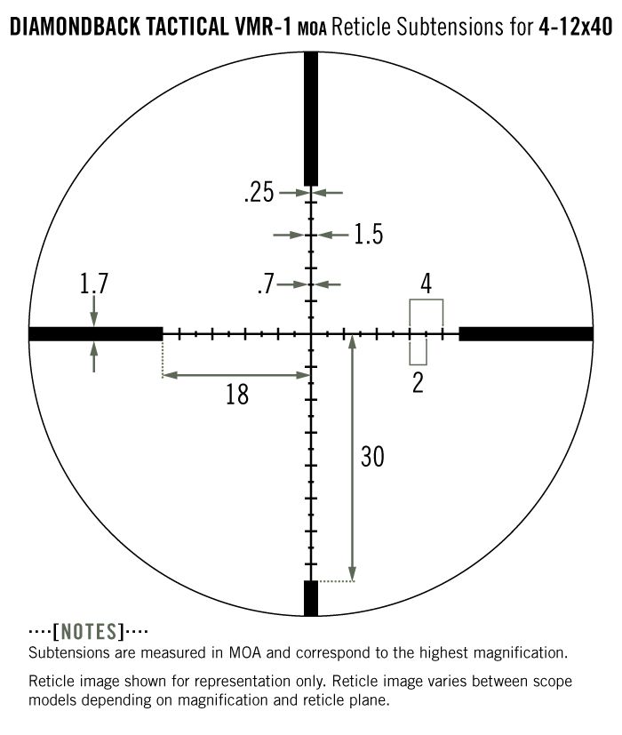Vortex Vortex Diamondback Tactical 4-12×40 VMR-1 MOA reticle diagram reticle