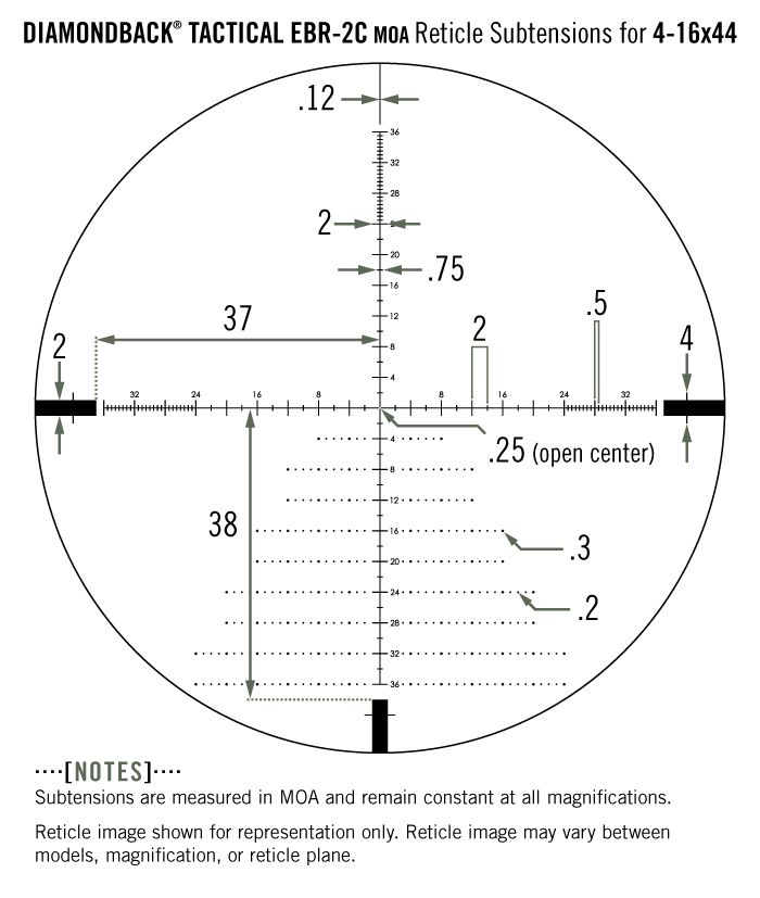 Vortex Vortex Diamondback Tactical 4-16×44 FFP EBR-2C MOA reticle diagram reticle