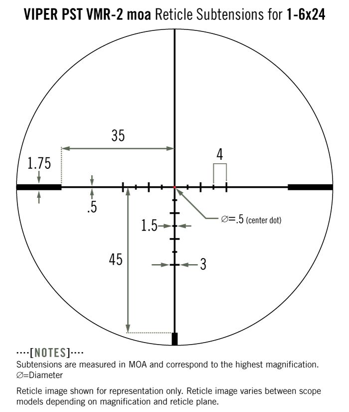 Vortex Vortex Viper PST Gen II 1-6×24 VMR-2 MOA reticle diagram reticle
