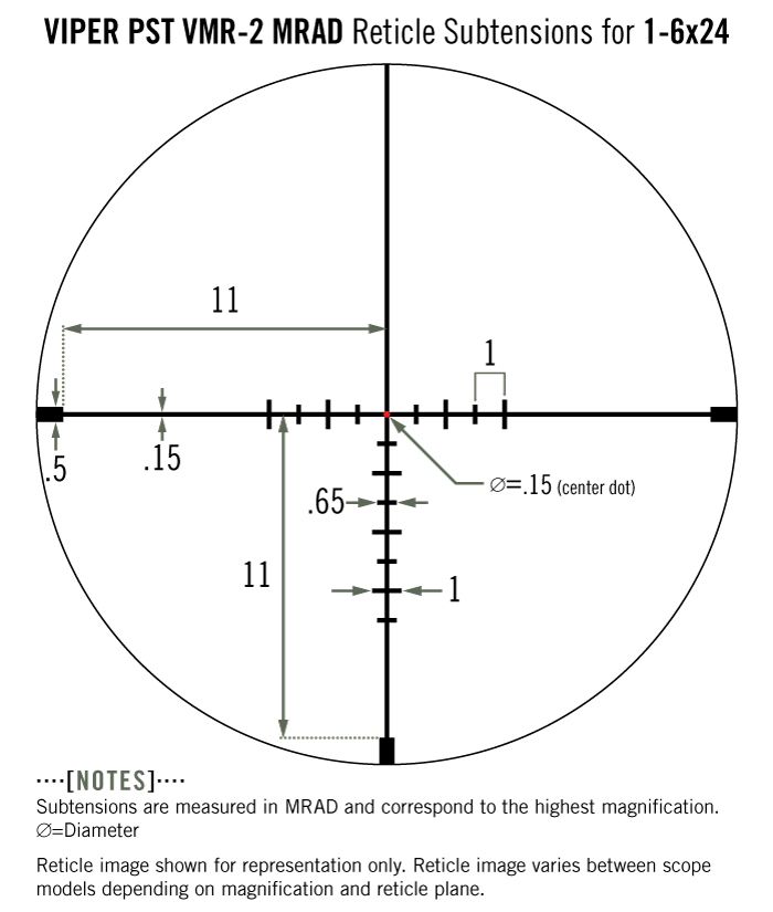 Vortex Vortex Viper PST Gen II 1-6×24 VMR-2 MRAD reticle diagram reticle