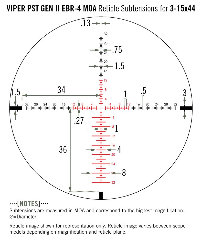 Vortex Vortex Viper PST Gen II 3-15×44 SFP EBR-4 MOA reticle diagram reticle