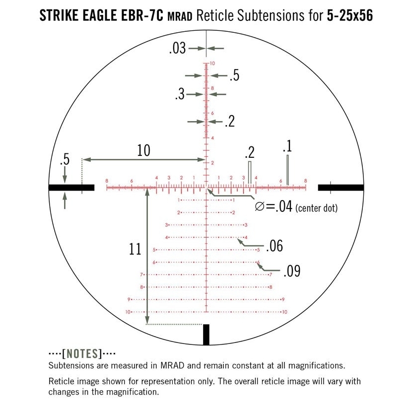 Vortex Vortex Strike Eagle 5-25×56 FFP EBR-7C MRAD reticle diagram reticle