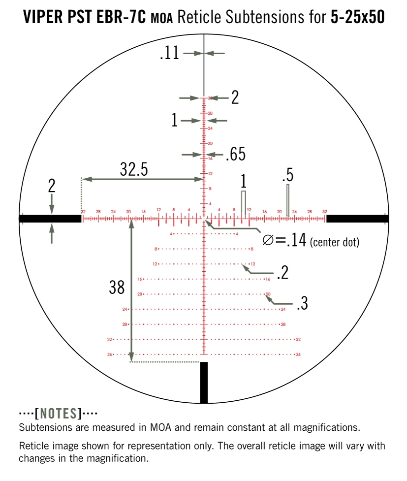 Vortex Vortex Viper PST Gen II 5-25×50 FFP EBR-7C MOA reticle diagram reticle