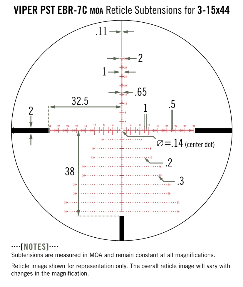 Vortex Vortex Viper PST Gen II 3-15×44 FFP EBR-7C MOA reticle diagram (new 2020) reticle