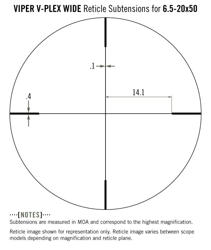 Vortex Vortex Viper 6.5-20×50 PA V-Plex Wide MOA reticle diagram (discontinued 2020) reticle