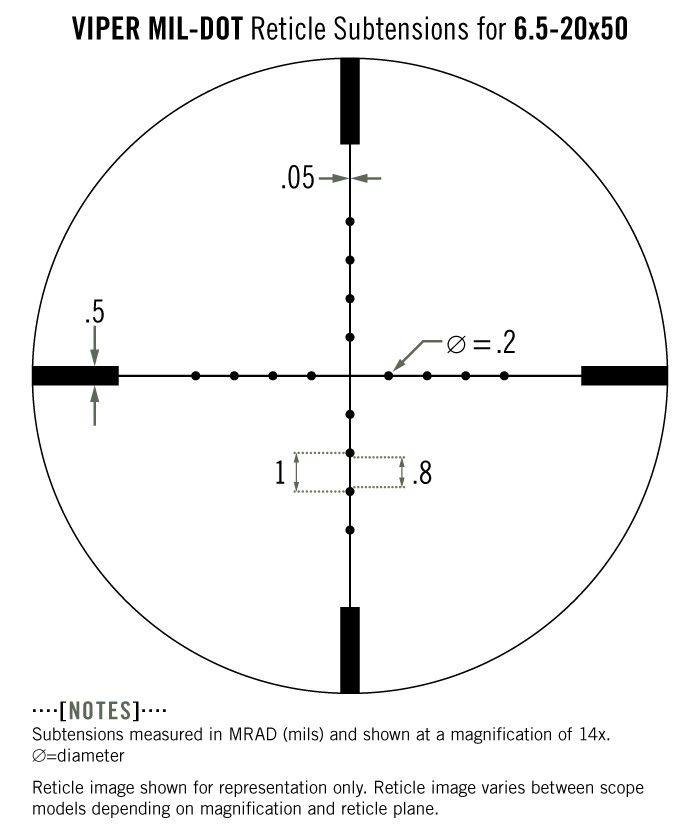 Vortex Vortex Viper 6.5-20×50 PA Mil Dot reticle diagram reticle