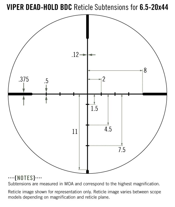Vortex Vortex Viper 6.5-20×44 PA Dead-Hold BDC MOA reticle diagram reticle